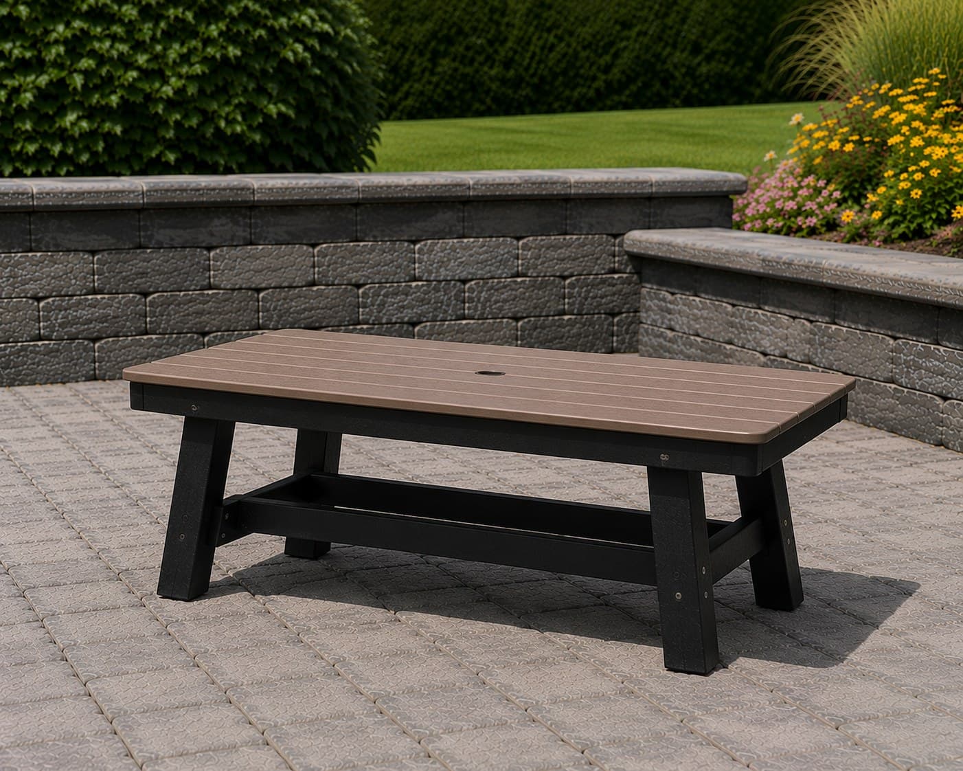 Low poly coffee table with a weatherwood top on a black base